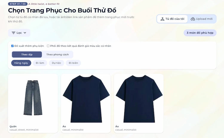 Upload quần áo lên tủ đồ ảo để phối đồ