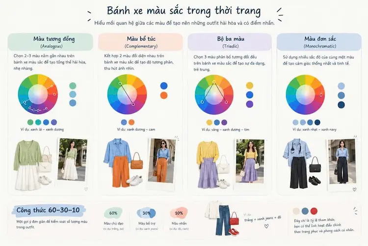 Bánh xe màu sắc trong thời trang